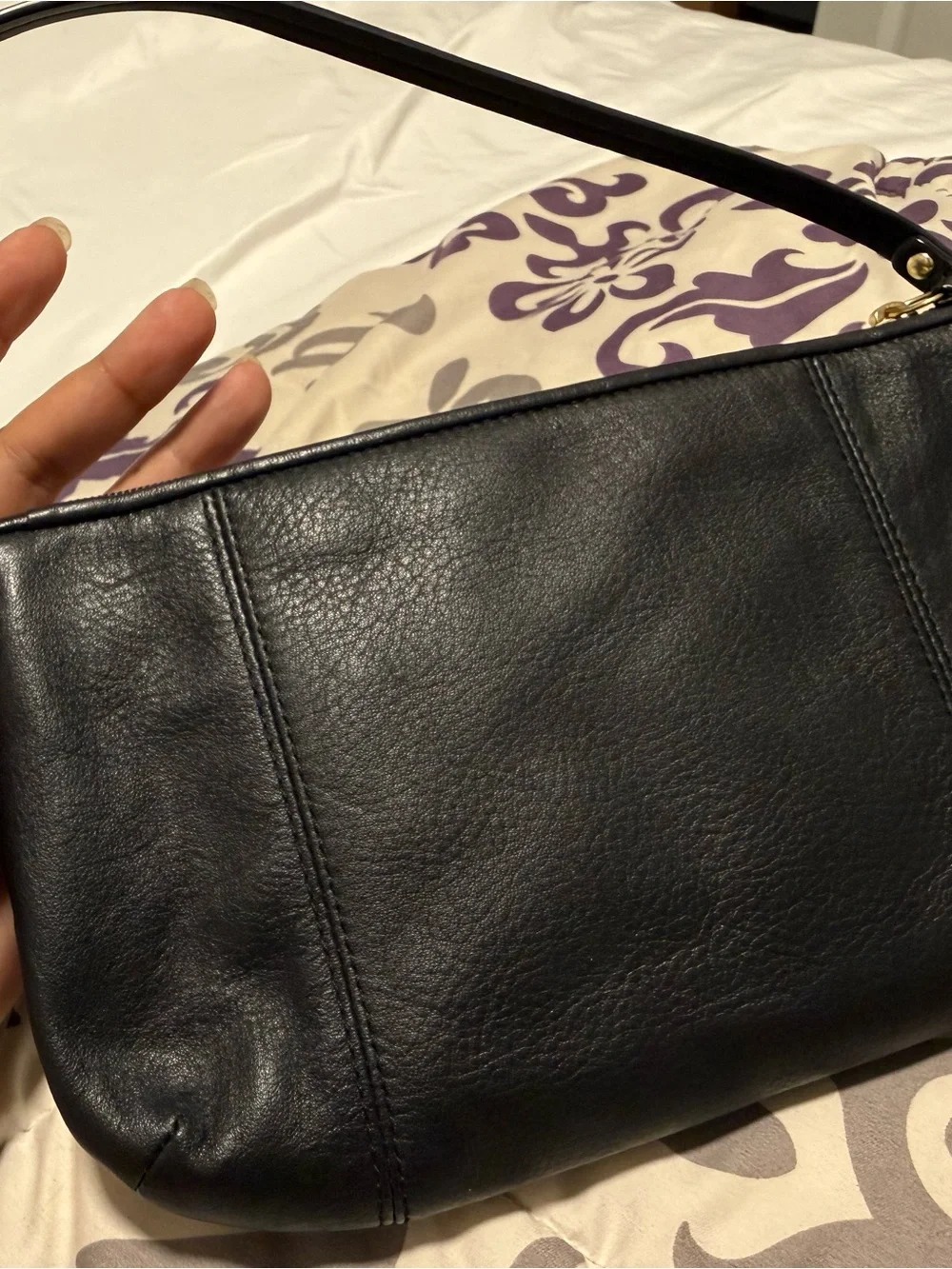 Coach Black Pebbled Leather Shoulder Tote with Gold Logo